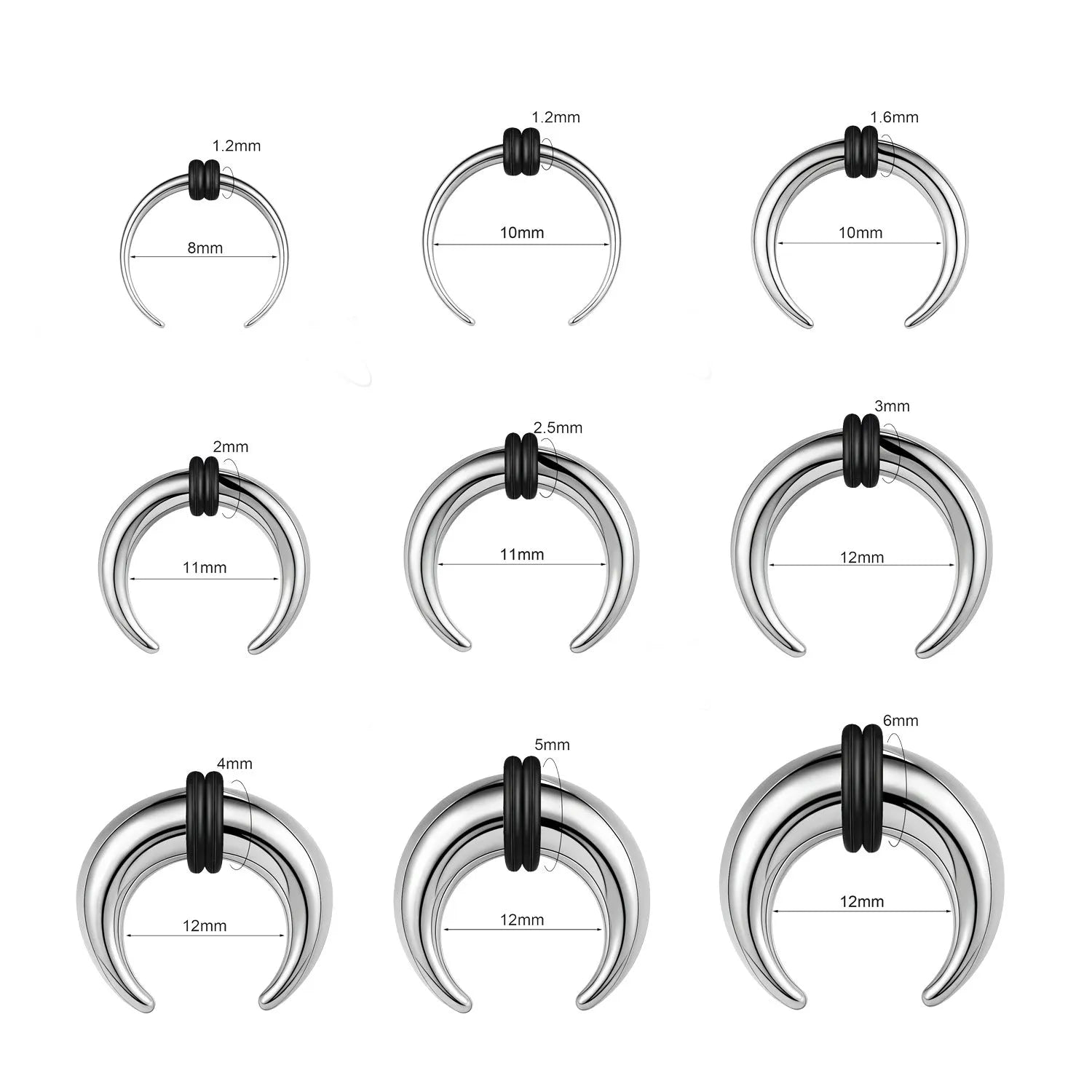 C-shaped 316 stainless steel nose ring with buffalo horn detail in black and steel colour options