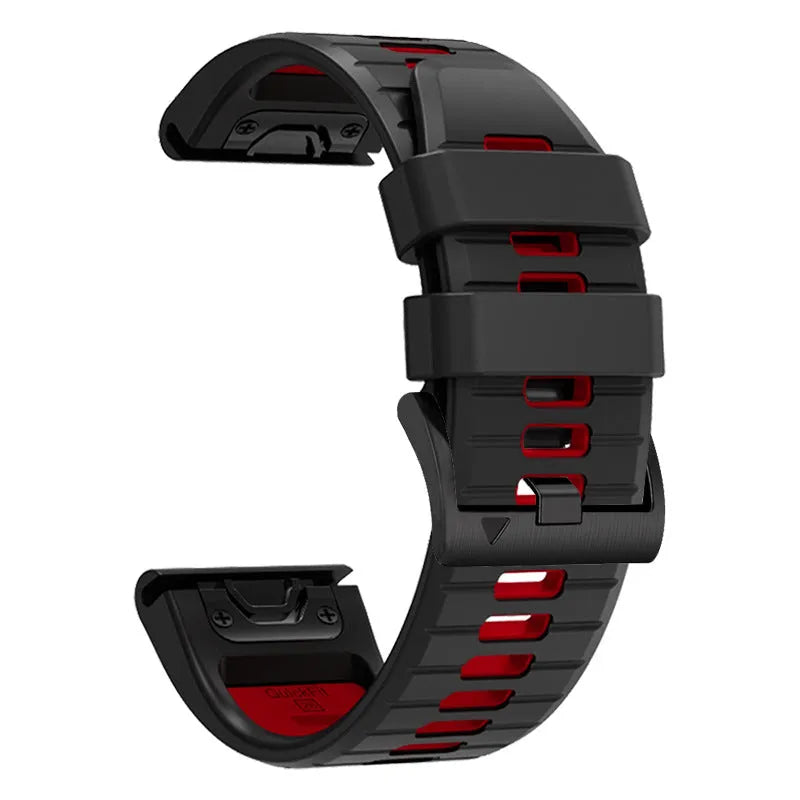 Two-tone quick release silicone watch strap for Garmin Fenix watches in Army Green Black colour.