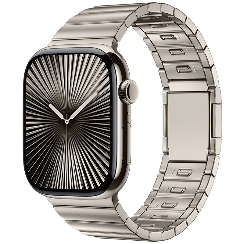 Stainless steel Apple Watch strap with magnetic buckle in multiple colour options