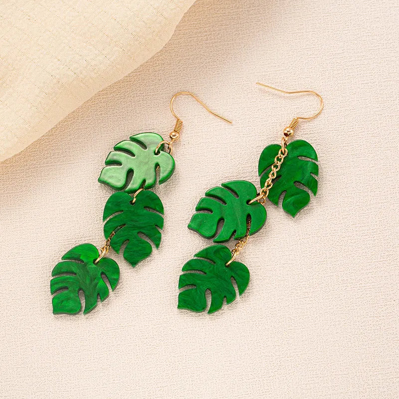 Acrylic drop shape earrings with botanical artwork in five colour options