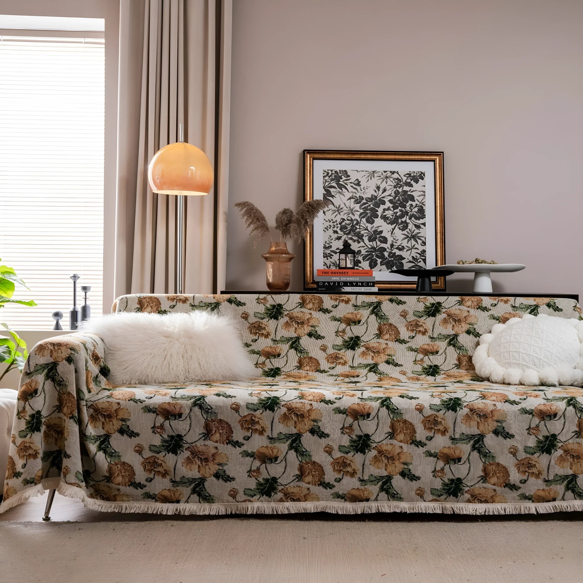 American country style jacquard sofa cover with floral pattern on polyester cotton fabric
