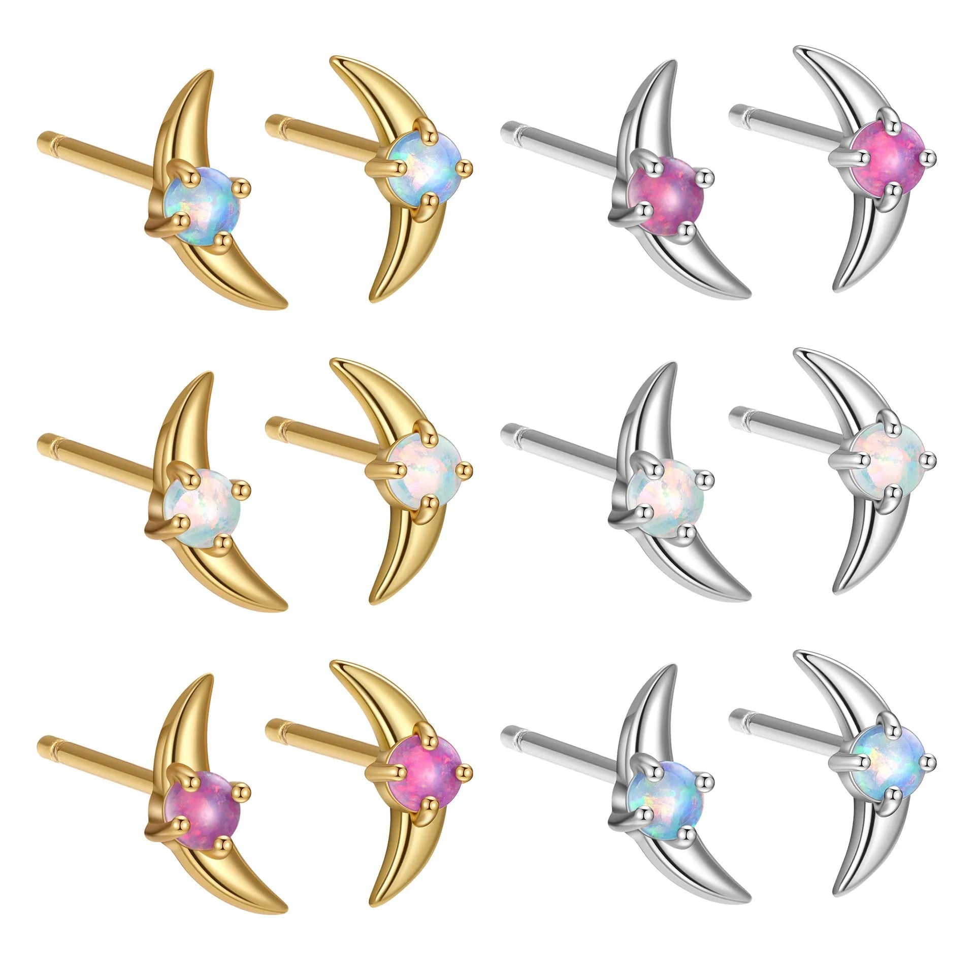 Women's geometric earrings in 925 silver with electroplated finish showing six colour variations