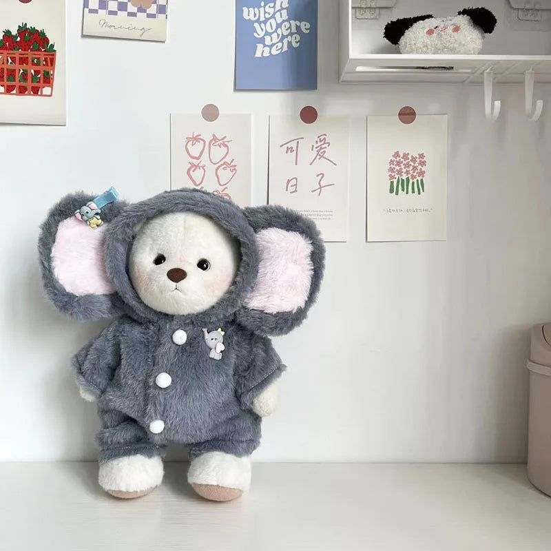Grey elephant print plush jumpsuit suit for 30cm tall Lina bear dolls
