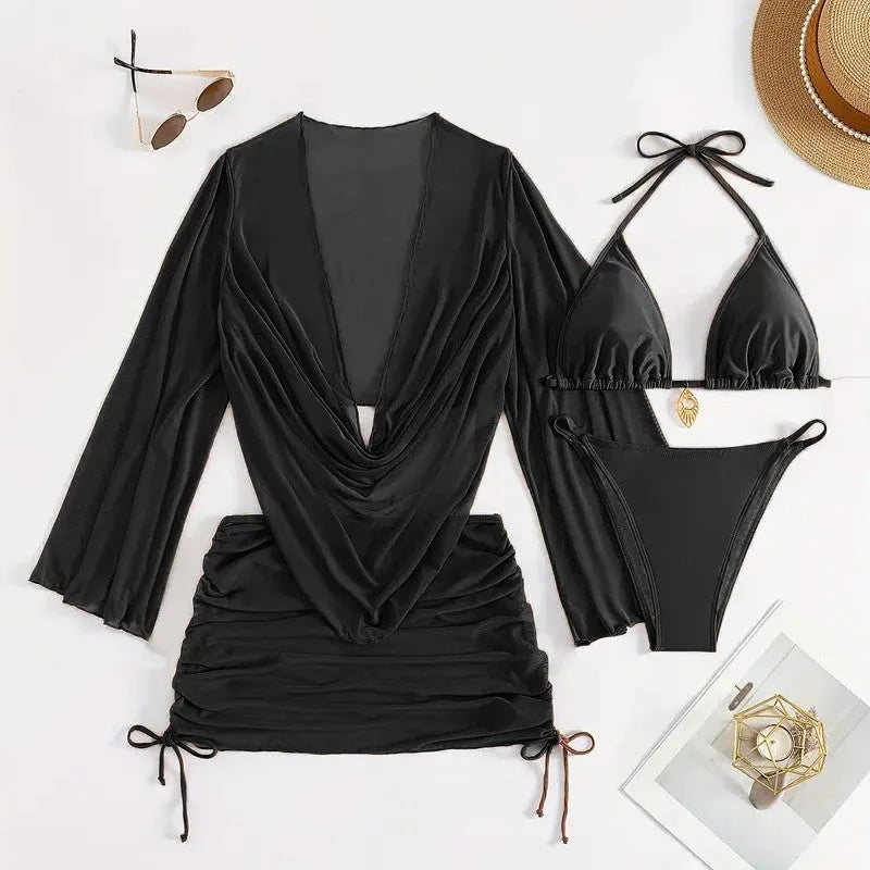 Dark brown women's one-piece swimsuit with lace-up back and sleeveless design.