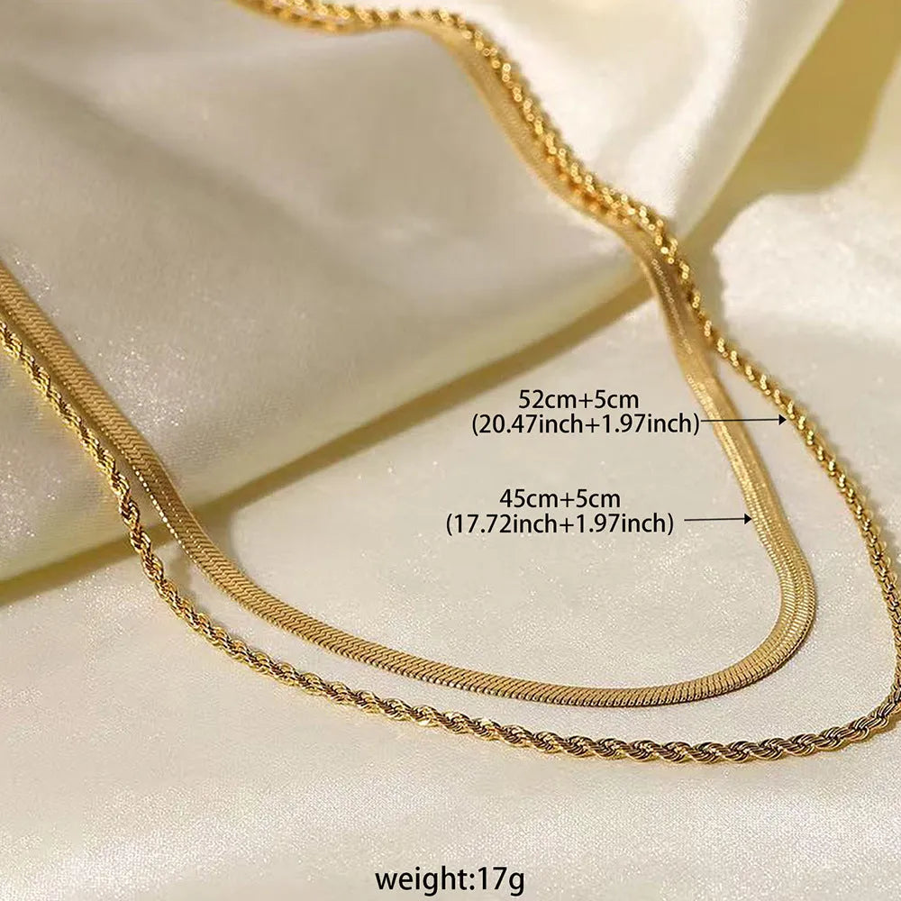 Women's adjustable double-layer twist necklace in stainless steel with geometric titanium steel pendant.