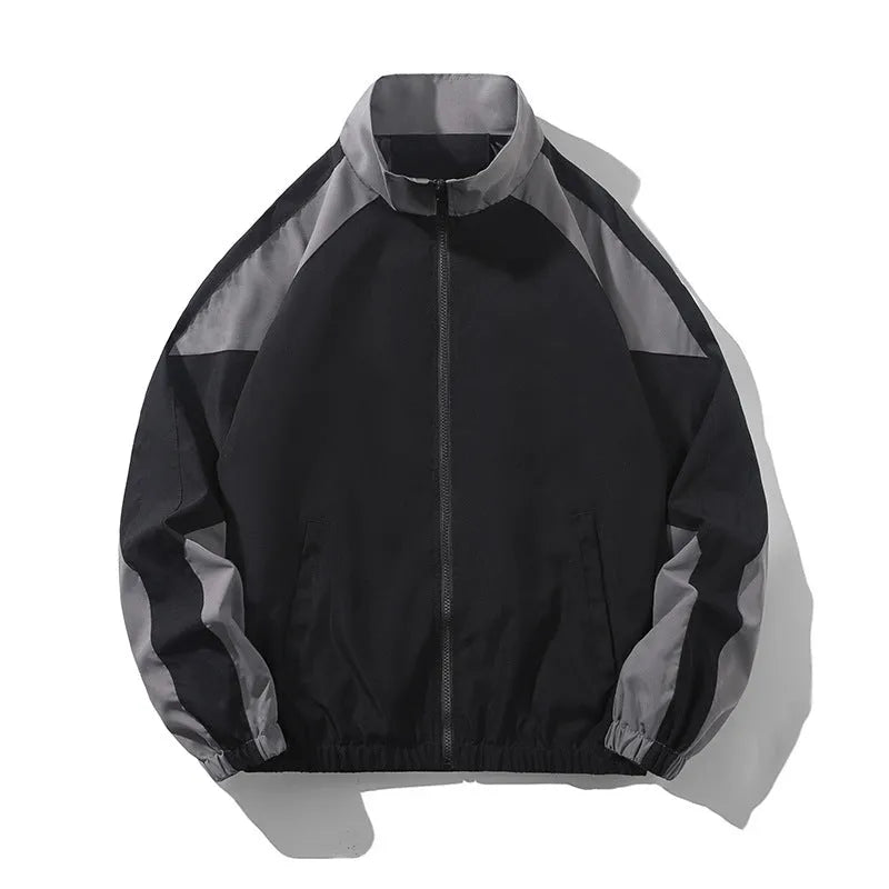 Men's black casual jacket with contrast stitching detail and side seam pockets