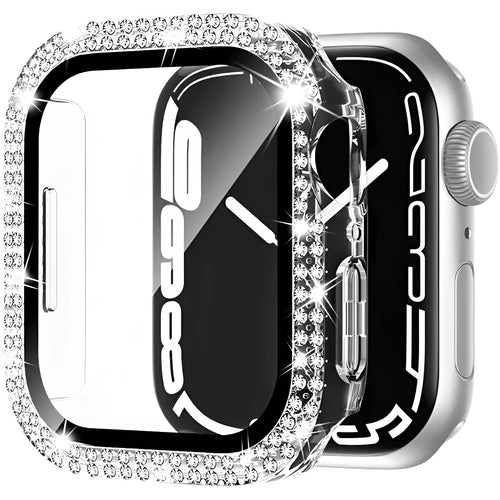 Apple Watch case with double diamond glass in rose pink, shown fitted on a 41mm Apple Watch.