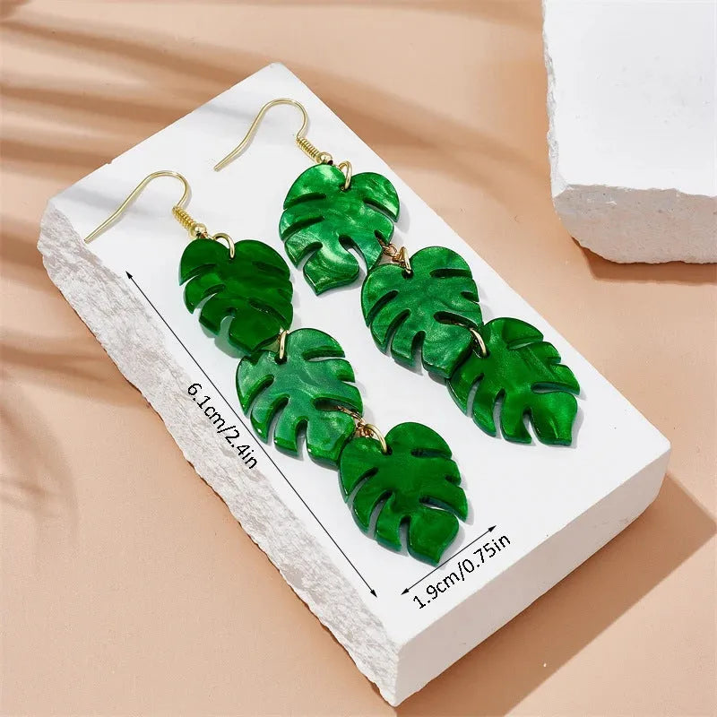 Acrylic drop shape earrings with botanical artwork in five colour options
