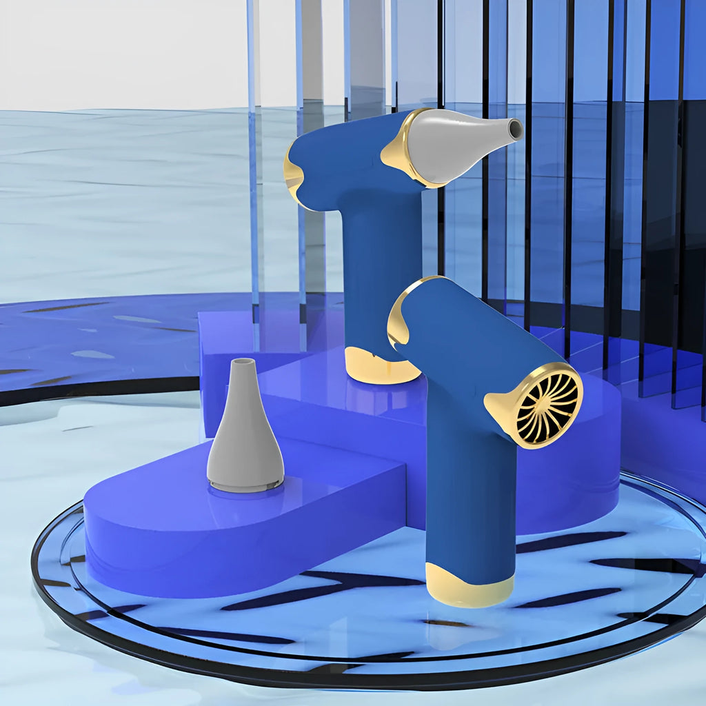 Wireless handheld turbofan in blue colour with brushless motor construction