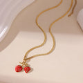 Strawberry fruit necklace pendant in stainless steel with red or white gradient colour on alloy chain