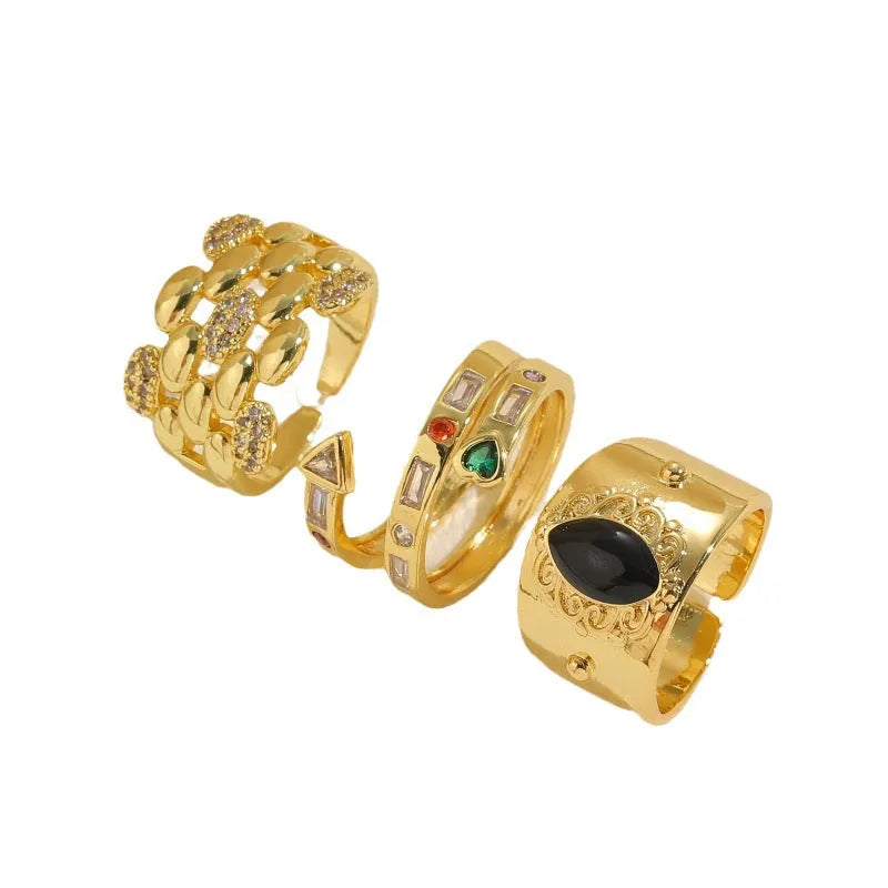 Chinese style geometric vintage ring in electroplated copper with horse eye black finish