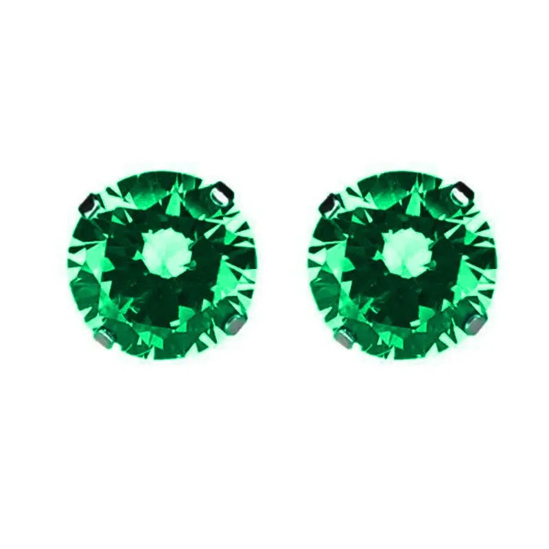 Double-headed titanium alloy navel stud with zirconium accents in various colours on a plain background.