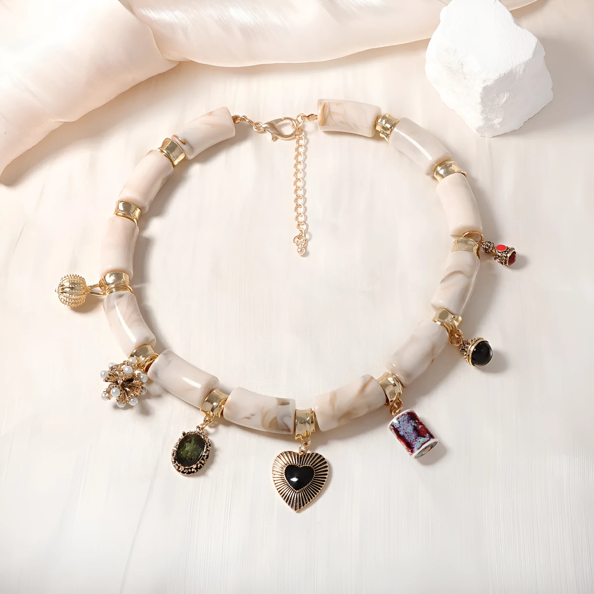 Bamboo resin heart pendant necklace with electroplated finish in pictured colour