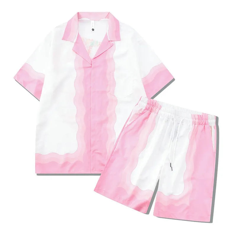 Men's plaid print short sleeve shirt and matching trousers co-ord set for beach wear