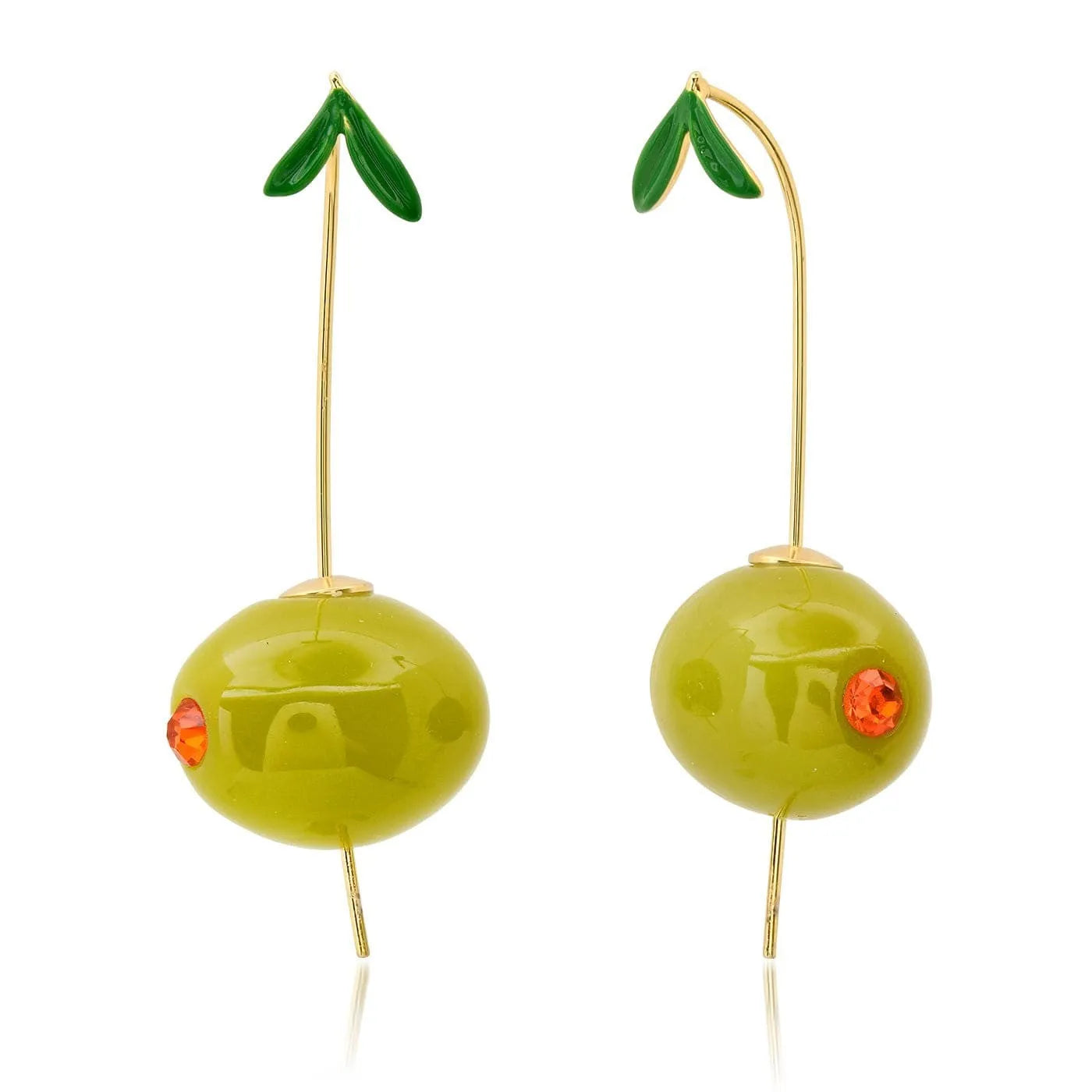 Gold plated fruit and vegetable design earrings in carrot, orange, blueberry, lemon, olive, peach, or chilli shapes.
