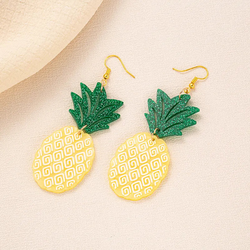 Acrylic drop shape earrings with botanical artwork in five colour options