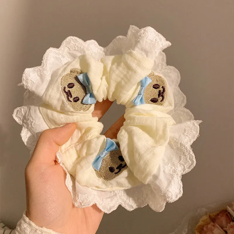 Blue bear bow elastic hair ring cloth fabric accessory