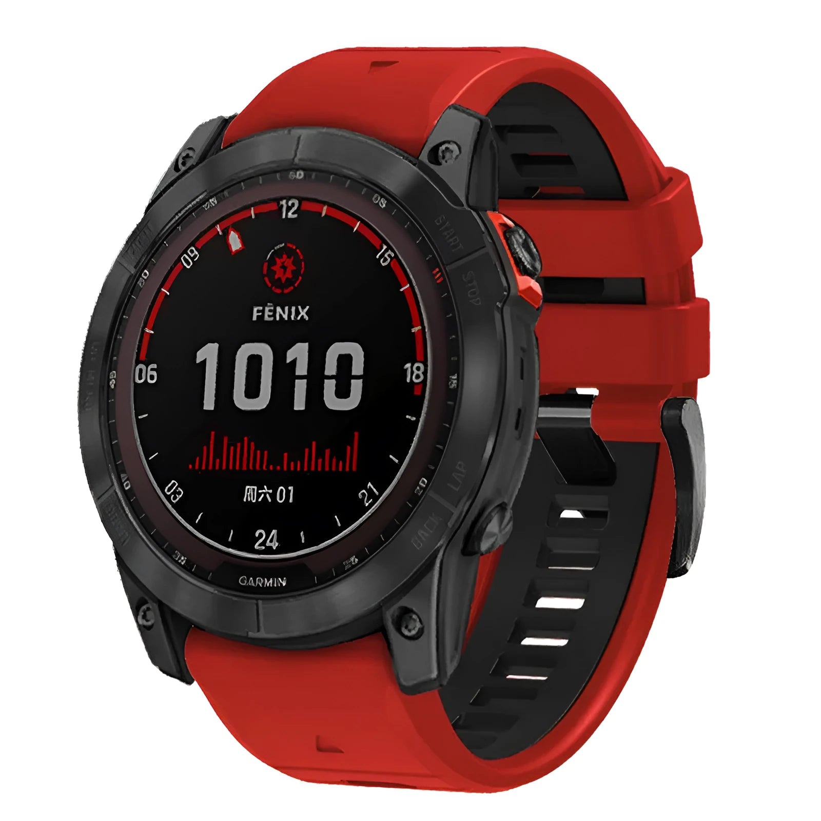Two-tone quick release silicone watch strap for Garmin Fenix watches in Army Green Black colour.