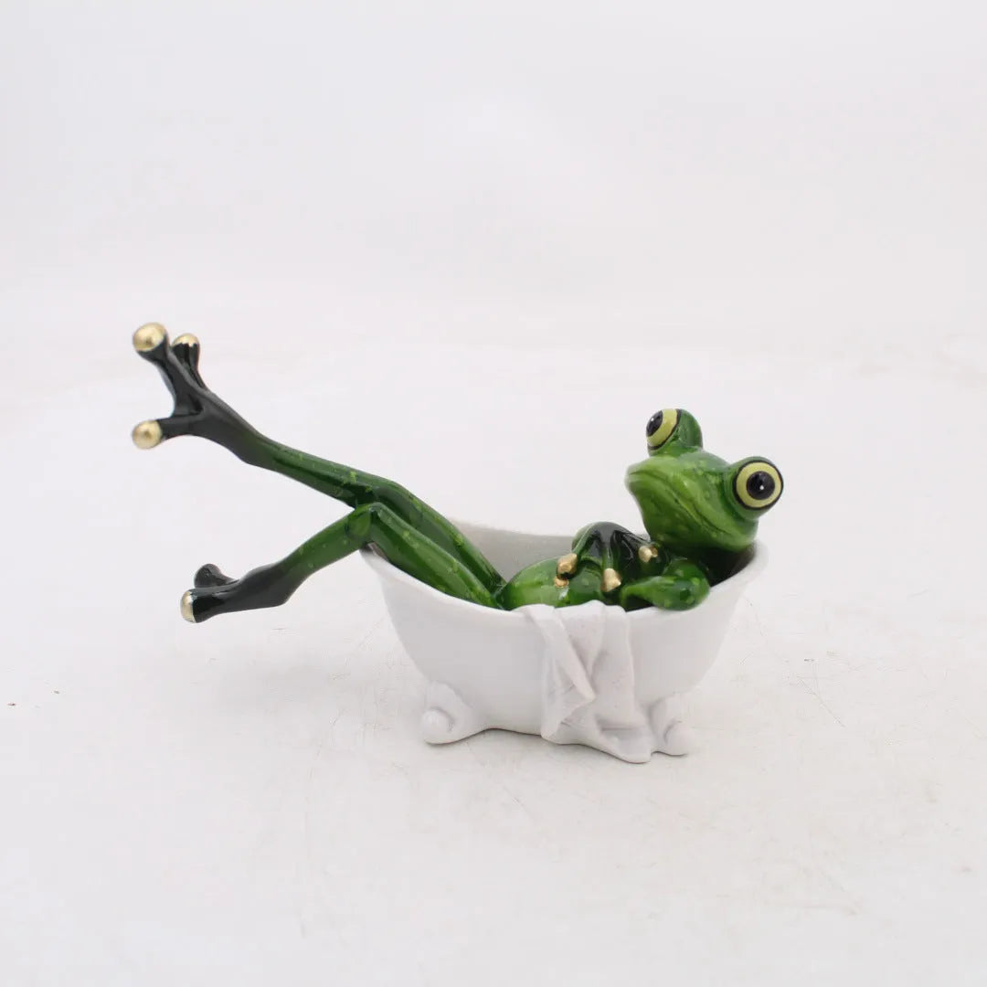 A pastoral style decorative frog figurine made from synthetic resin, for living room or study shelving.