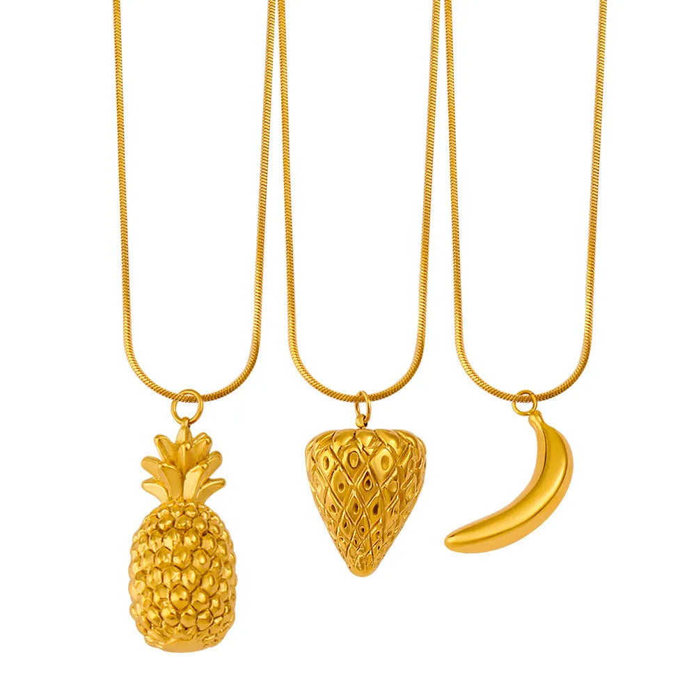Stainless steel necklace with colourful fruit charm pendant in one of six designs