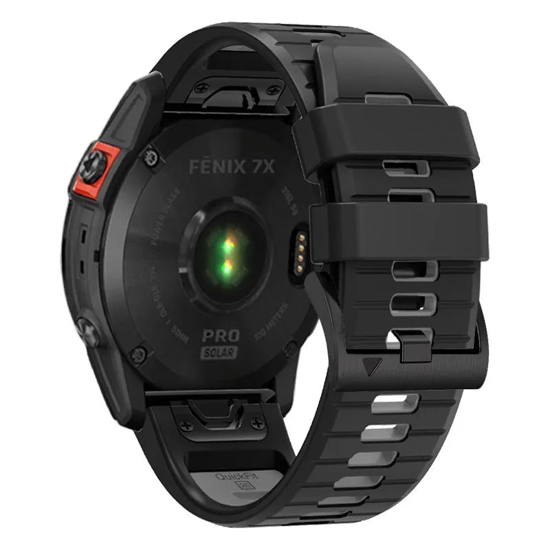 Two-tone quick release silicone watch strap for Garmin Fenix watches in Army Green Black colour.