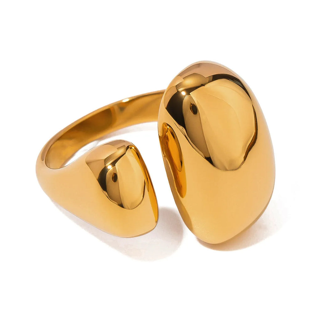 Women's geometric open ring in stainless steel with electroplated finish
