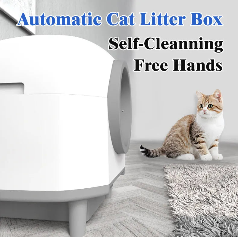 White automatic enclosed cat litter box with 556x512x590mm dimensions for cats up to 10kg