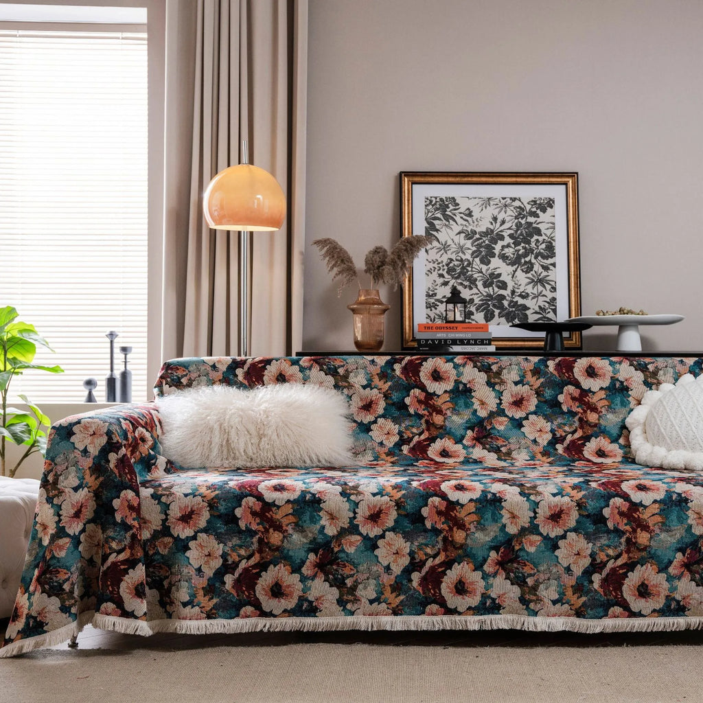 American country style jacquard sofa cover with floral pattern on polyester cotton fabric