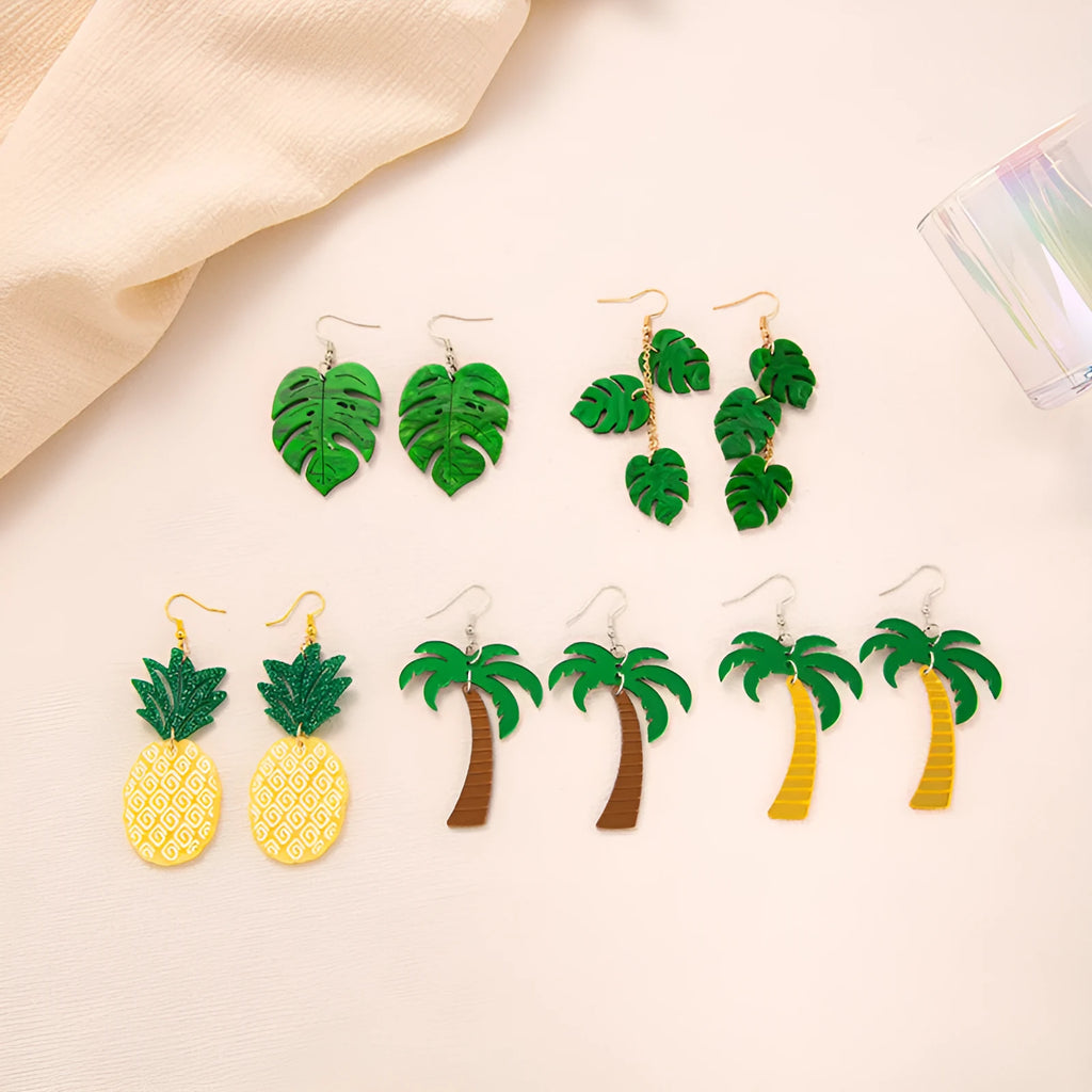 Acrylic drop shape earrings with botanical artwork in five colour options