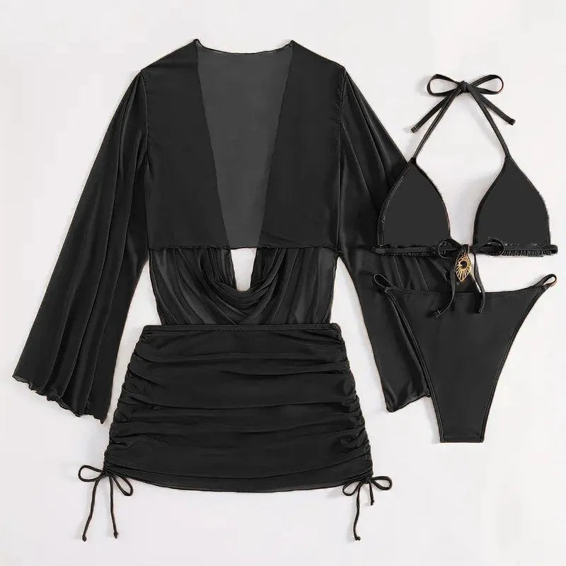 Dark brown women's one-piece swimsuit with lace-up back and sleeveless design.