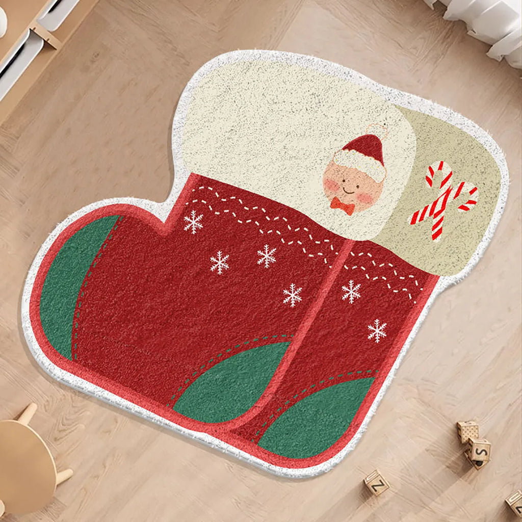 Alien-shaped round Christmas carpet with festive gingerbread man pattern on imitation cashmere material