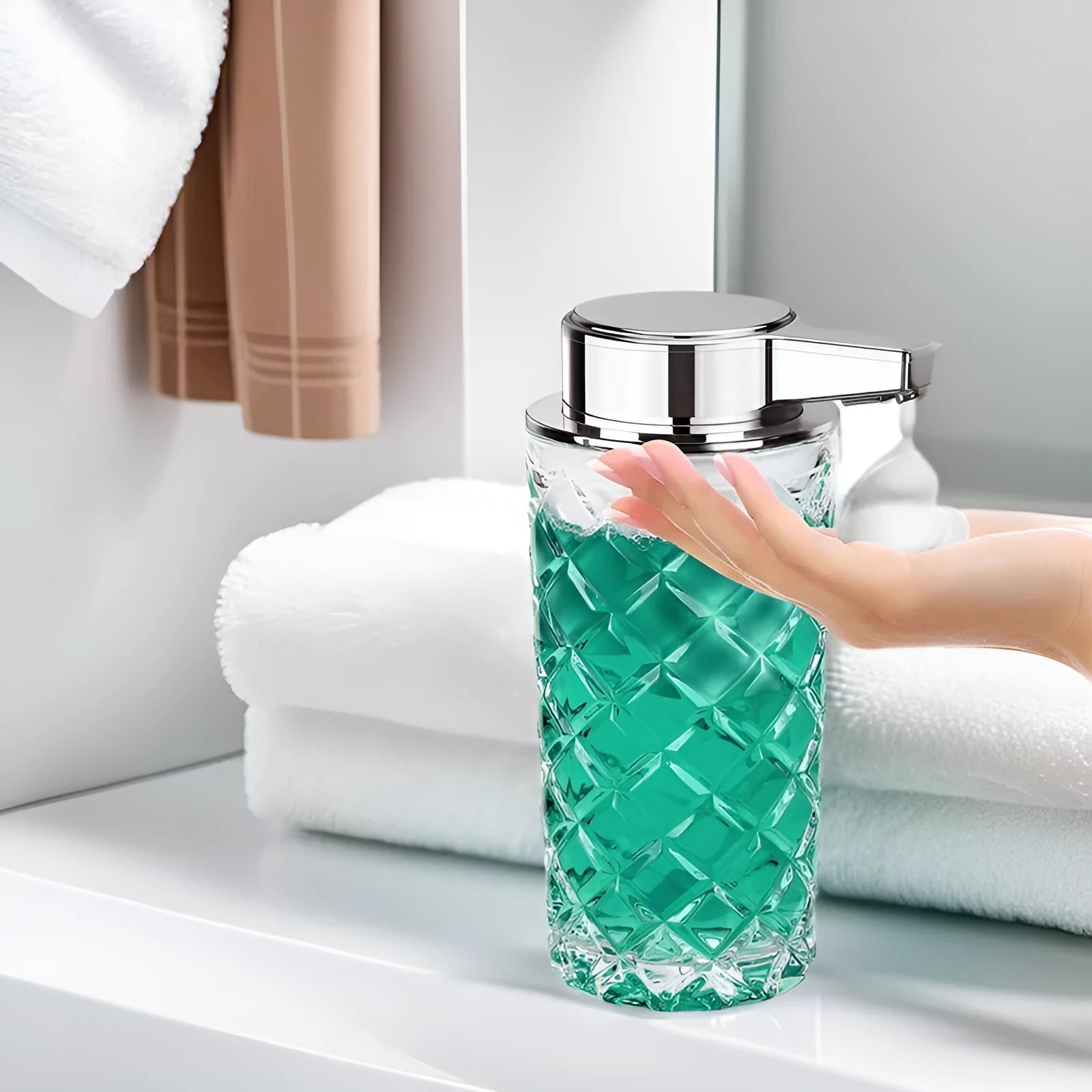 Automatic soap dispenser with silver plating finish and sensor technology for touch-free operation