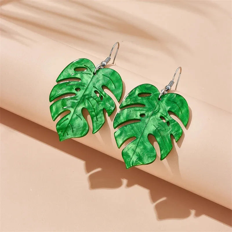 Acrylic drop shape earrings with botanical artwork in five colour options