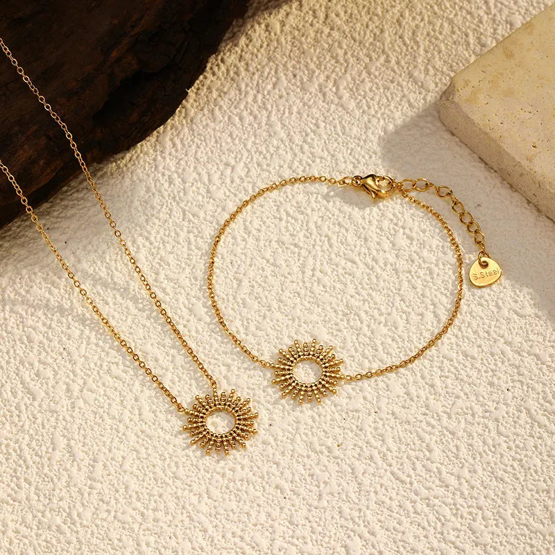 Sunflower Series women's jewellery set with geometric chain necklace and bracelet in gold colour