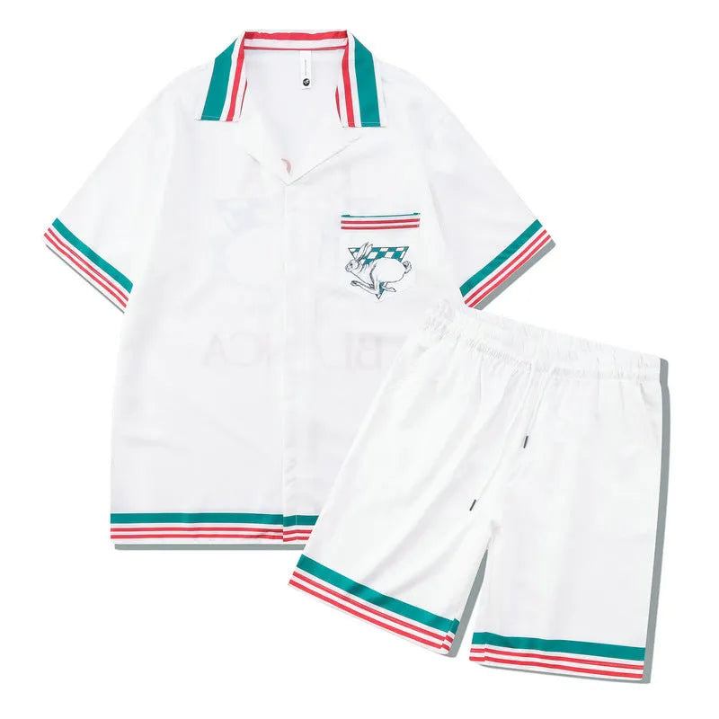 Men's plaid print short sleeve shirt and matching trousers co-ord set for beach wear