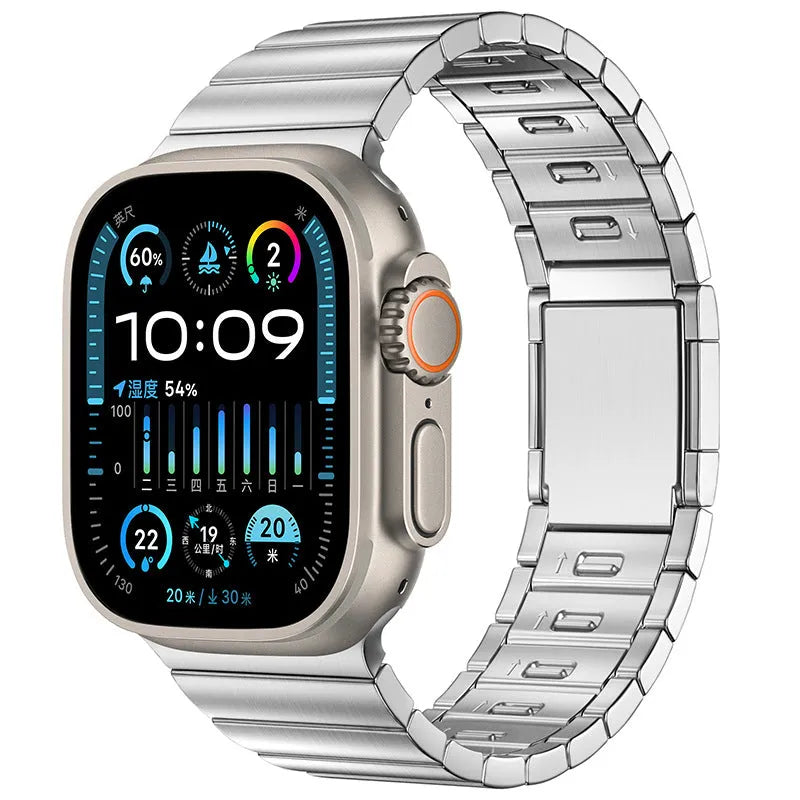Stainless steel Apple Watch strap with magnetic buckle in multiple colour options