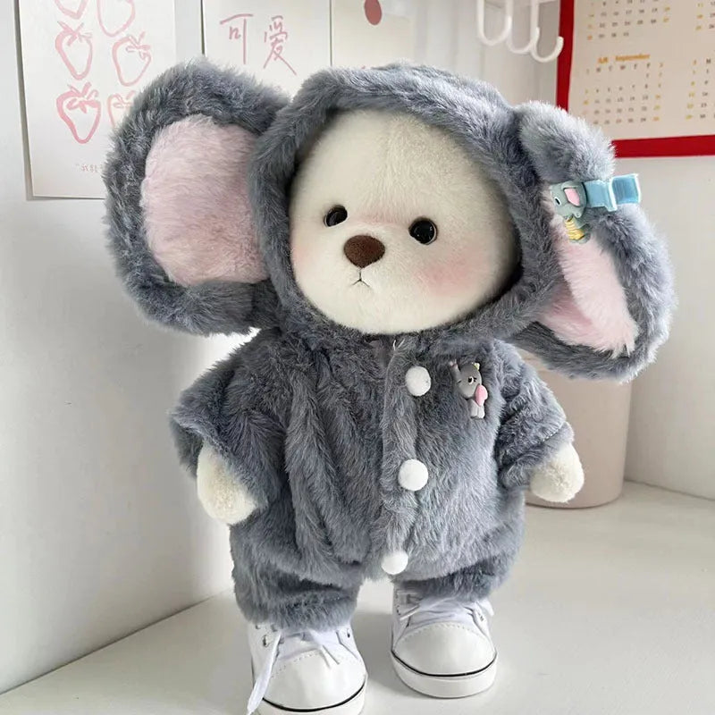 Grey elephant print plush jumpsuit suit for 30cm tall Lina bear dolls