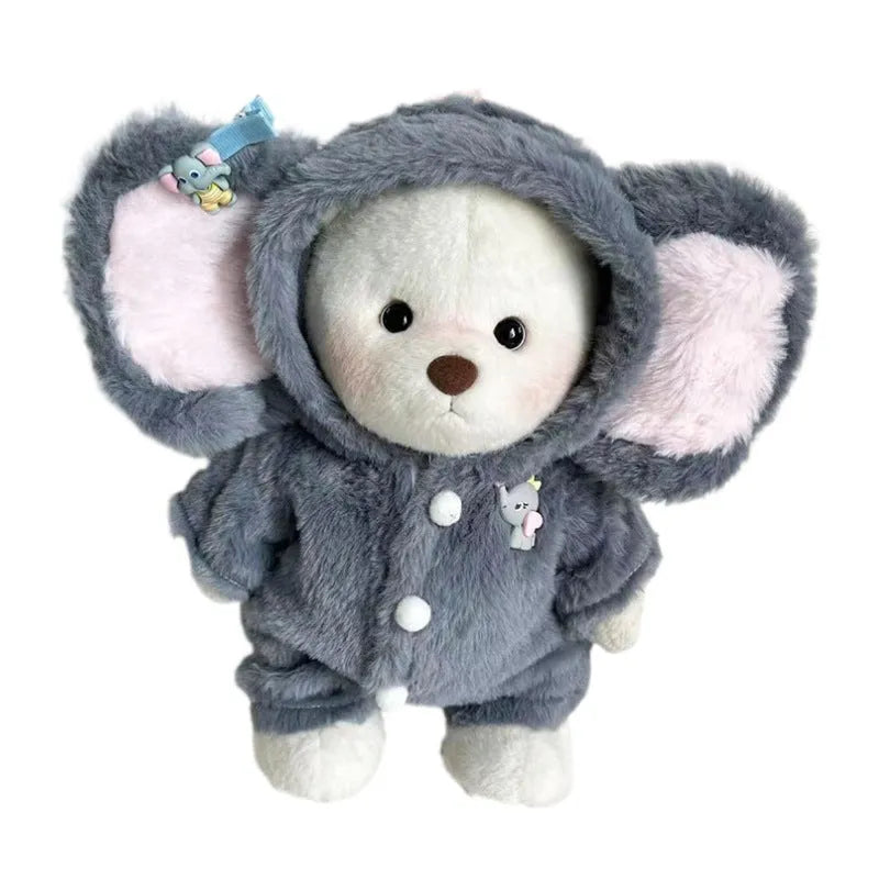 Grey elephant print plush jumpsuit suit for 30cm tall Lina bear dolls