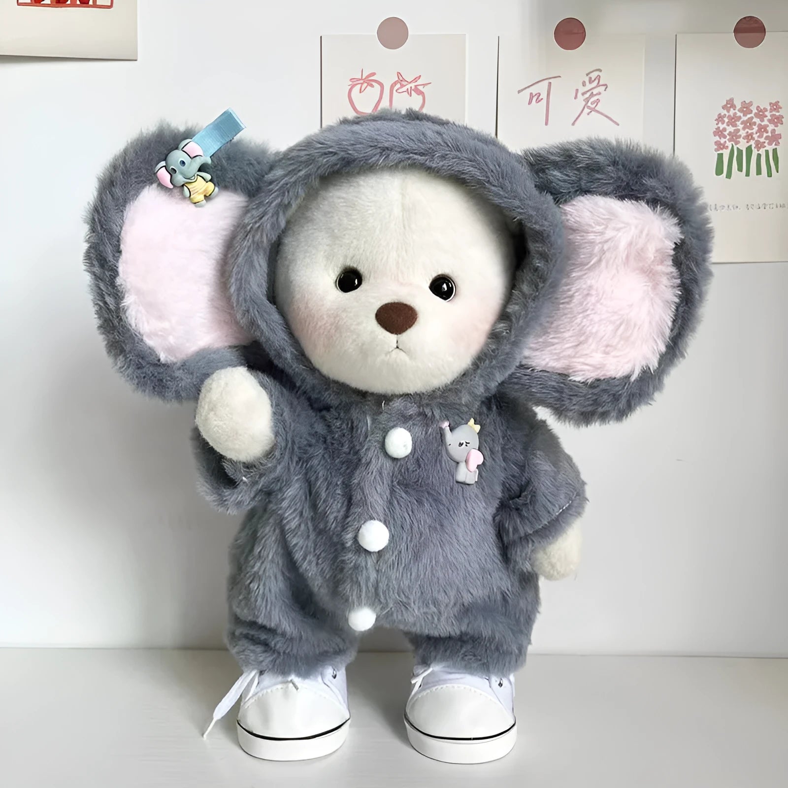 Grey elephant print plush jumpsuit suit for 30cm tall Lina bear dolls