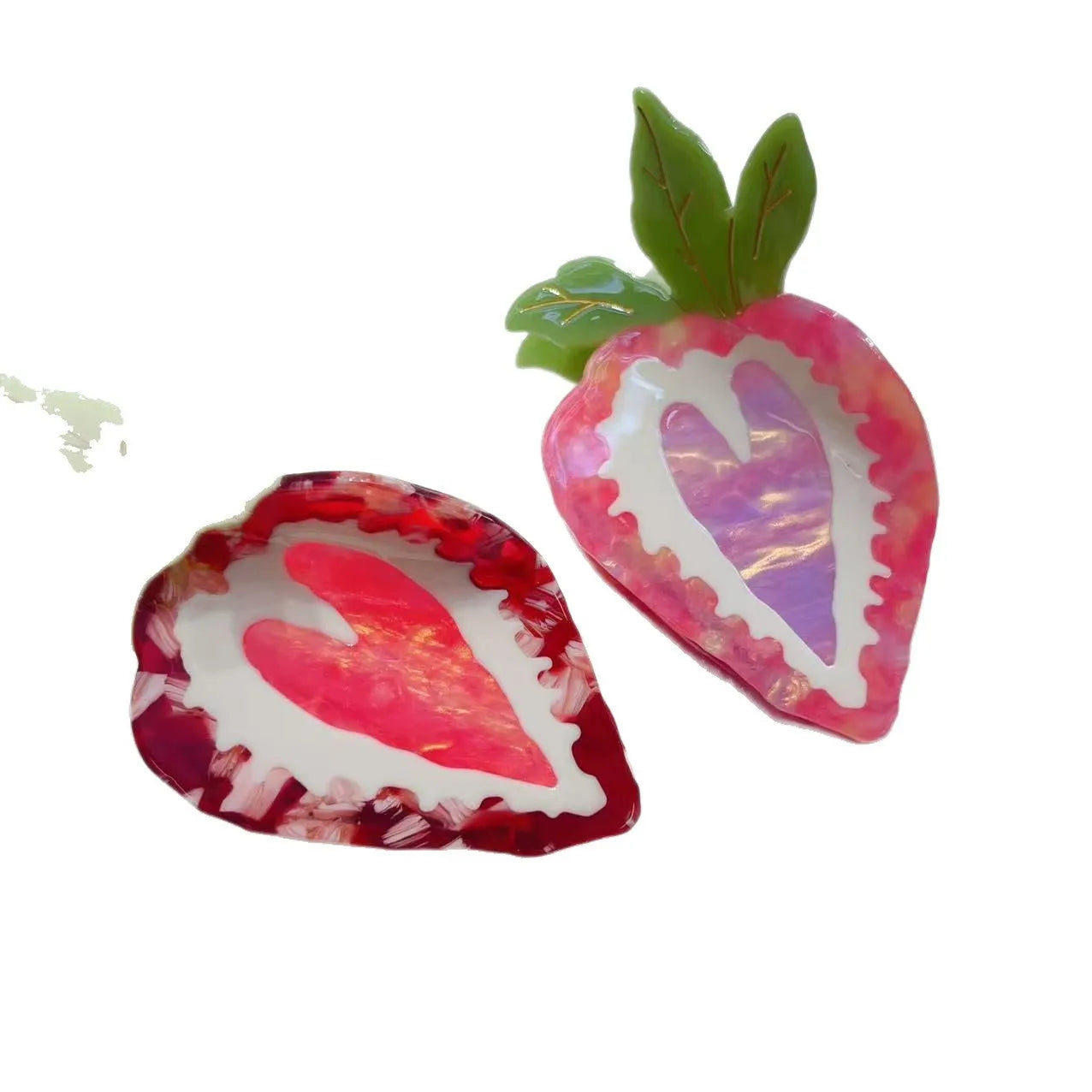 Manual craft strawberry design hairpin in pastoral style, shown in pink and red colour options.