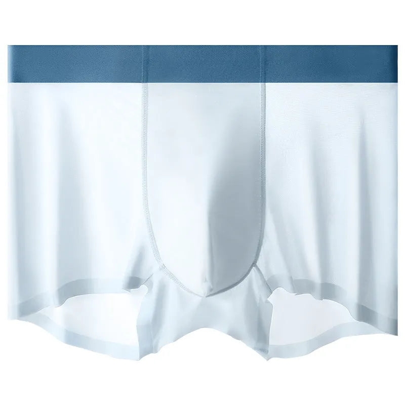 Men's antibacterial ice silk shorts in bean green colour with seamless mid-waist design