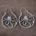 Antique silver octopus earrings with detailed modelling on zinc alloy base