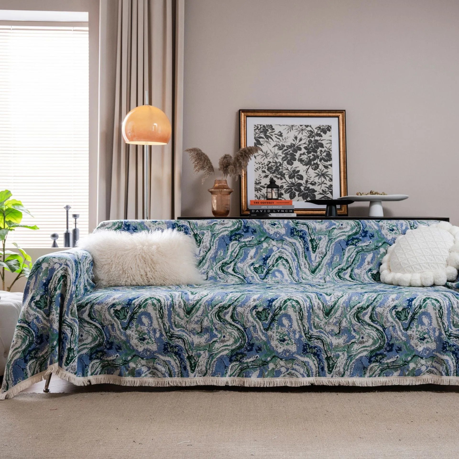 American country style jacquard sofa cover with floral pattern on polyester cotton fabric