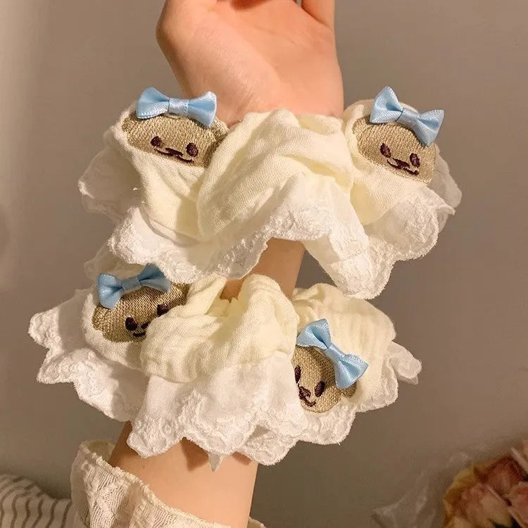 Blue bear bow elastic hair ring cloth fabric accessory