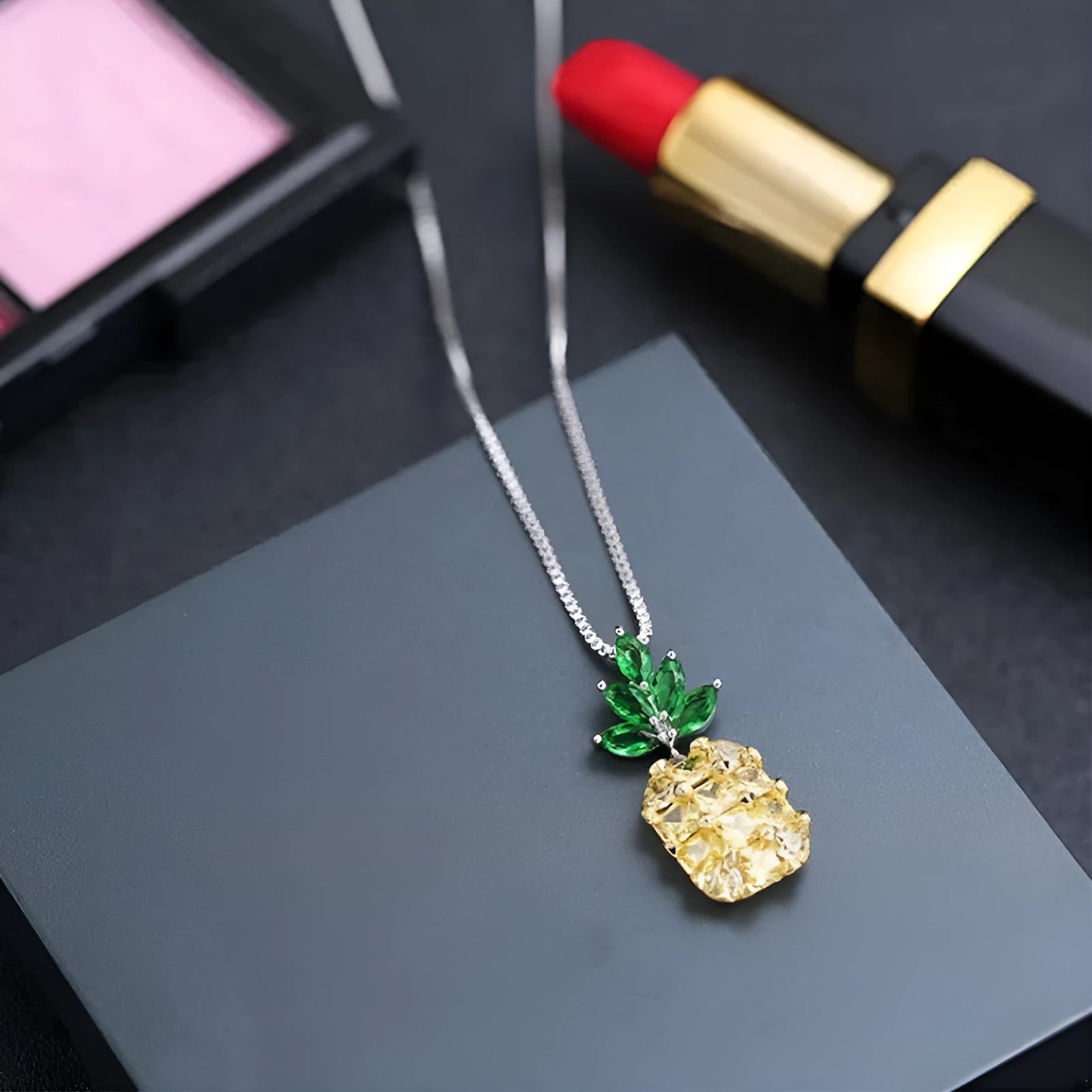 Women's geometric pineapple necklace in silver colour with Korean fashion styling