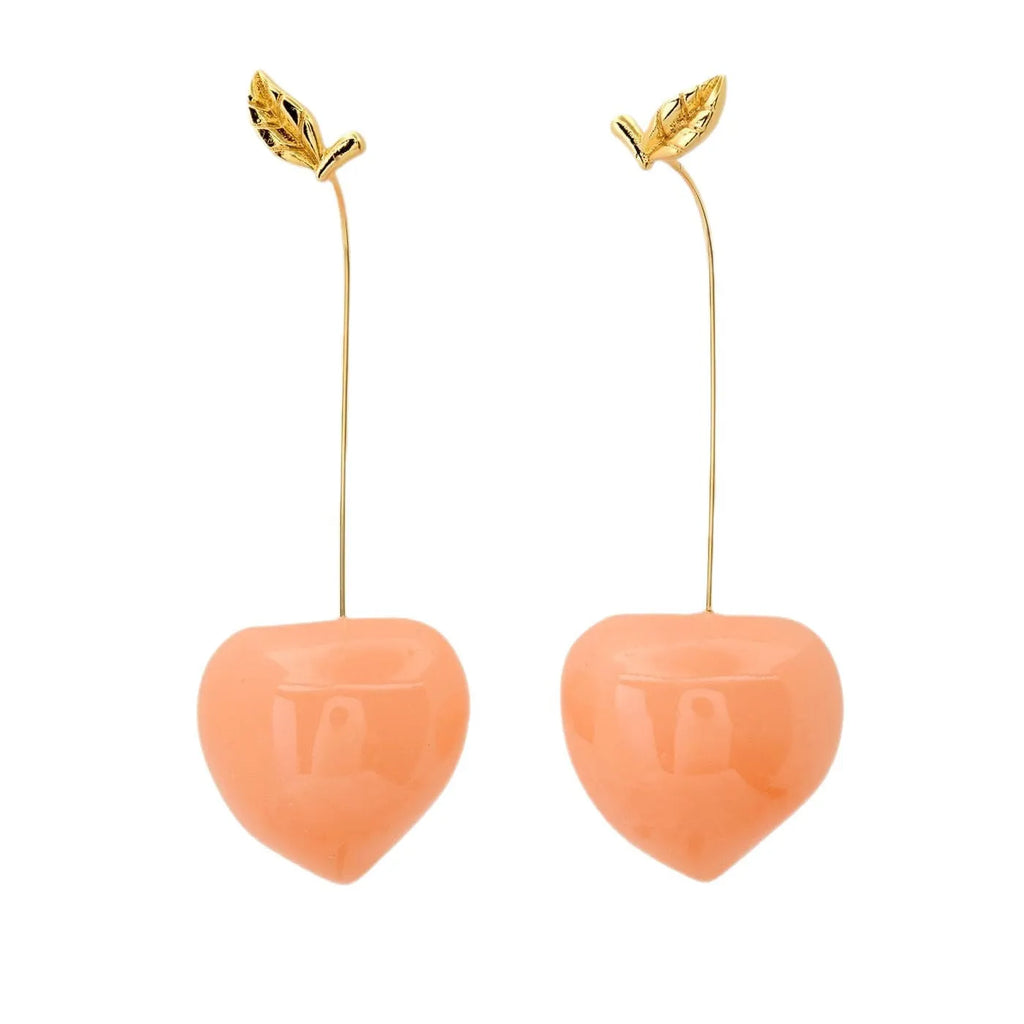 Gold plated fruit and vegetable design earrings in carrot, orange, blueberry, lemon, olive, peach, or chilli shapes.