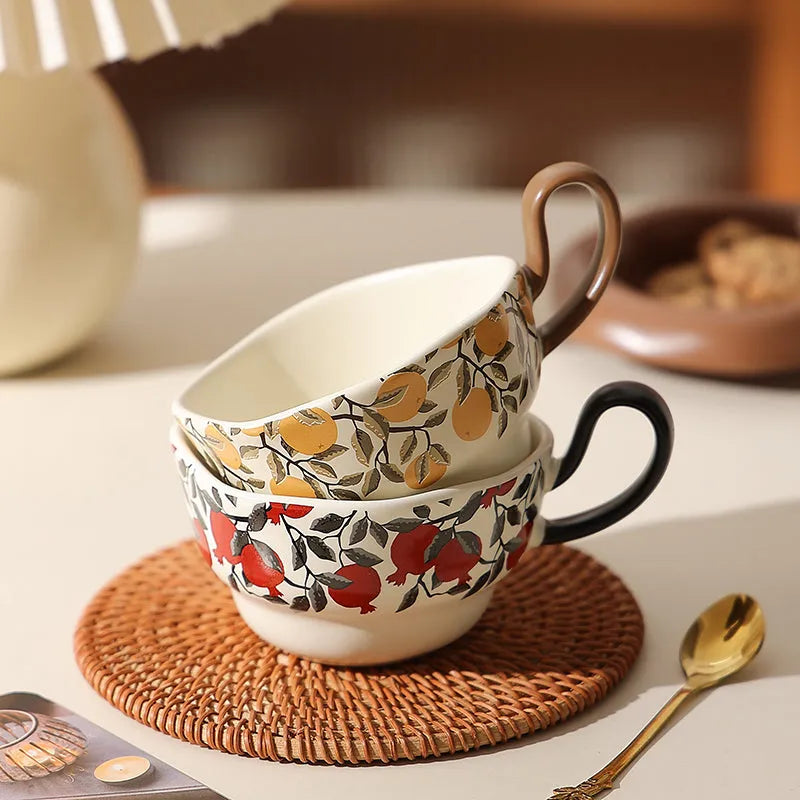 Antique style ceramic coffee cup and saucer set with 210ml capacity in black or orange colour