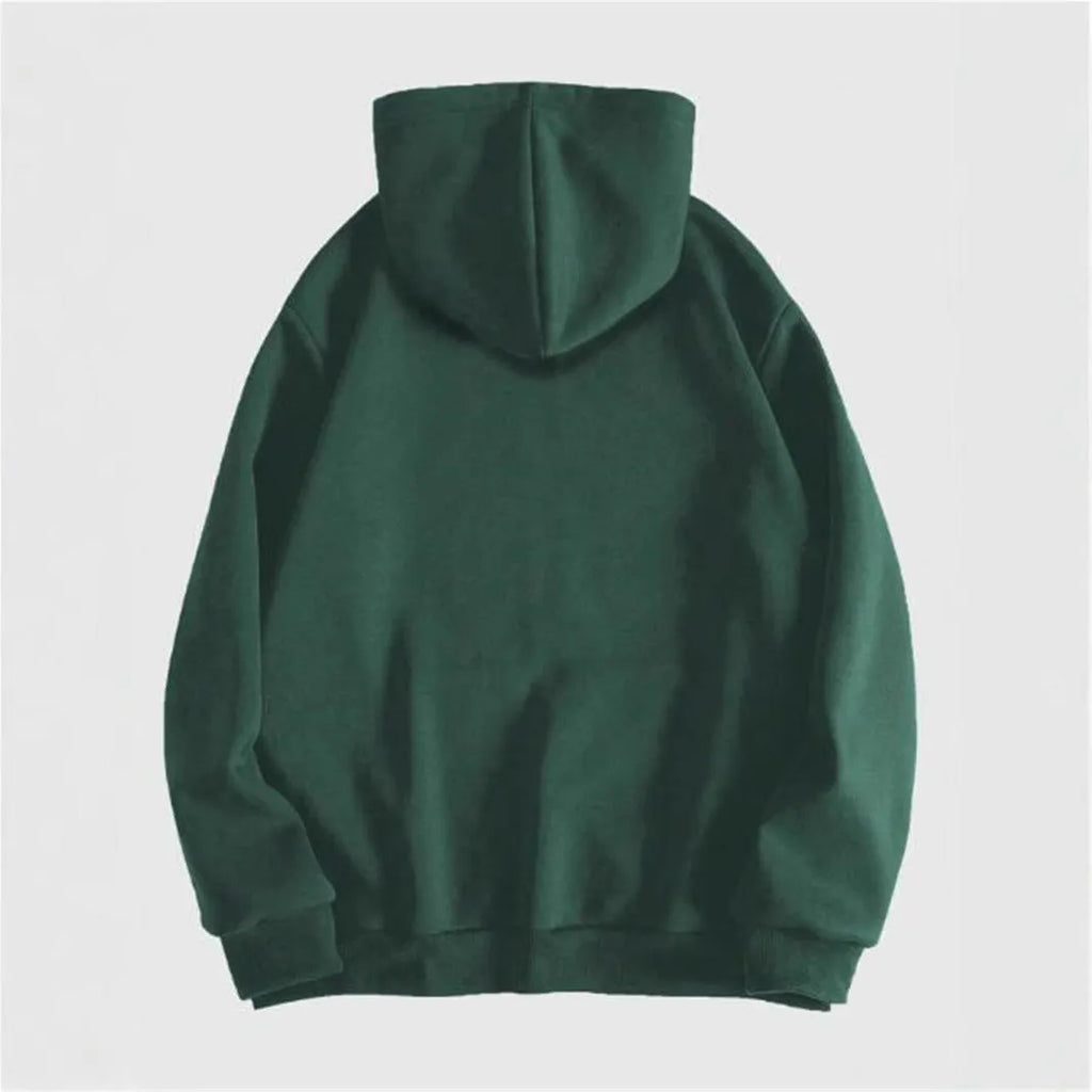 Men's black hooded sweatshirt with skull hot stamping print showing front view