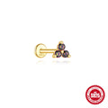 S925 sterling silver thread piercing with super shiny rainbow stone flat head in geometric shape