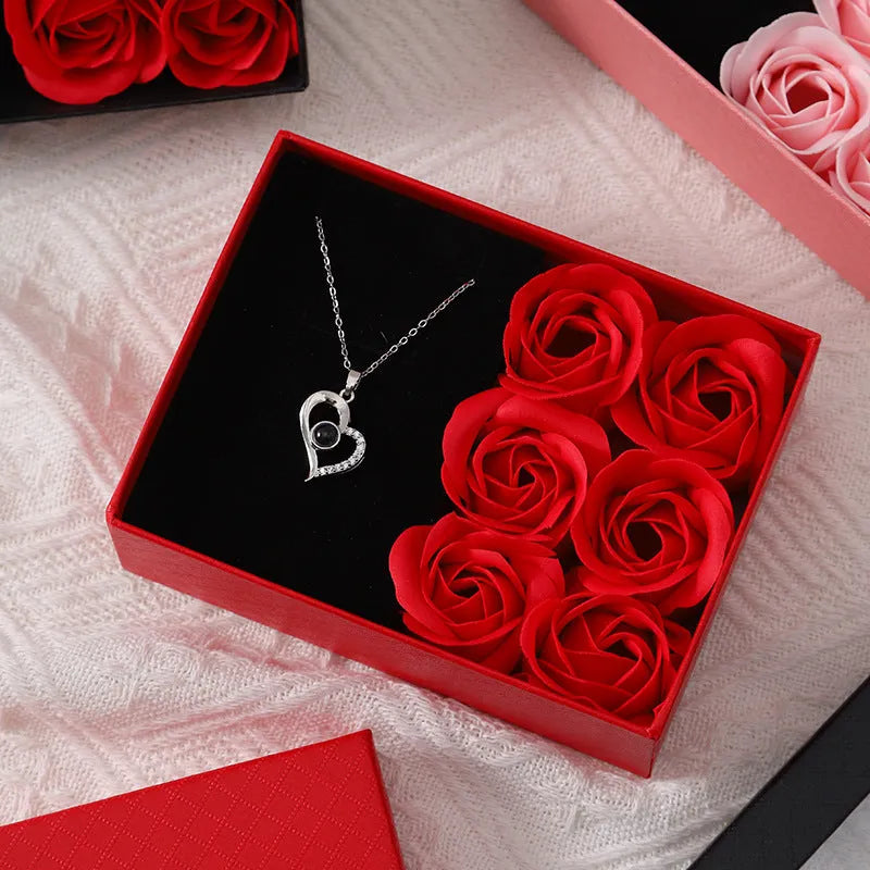 Six handmade soap roses in gift box with handbag, Korean style Valentine's Day gift set